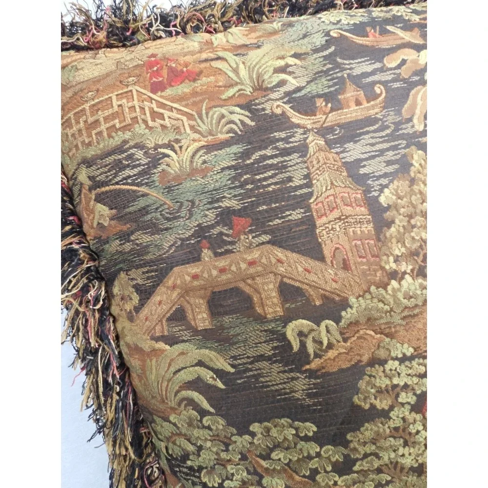 Tapestry Pillow‎ Kyoto Black Fringe Chinoiserie 20
